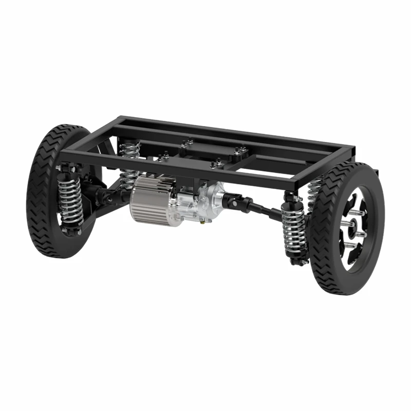 Drie-voertuig met superchassis, onafhankelijke geveerde achteras